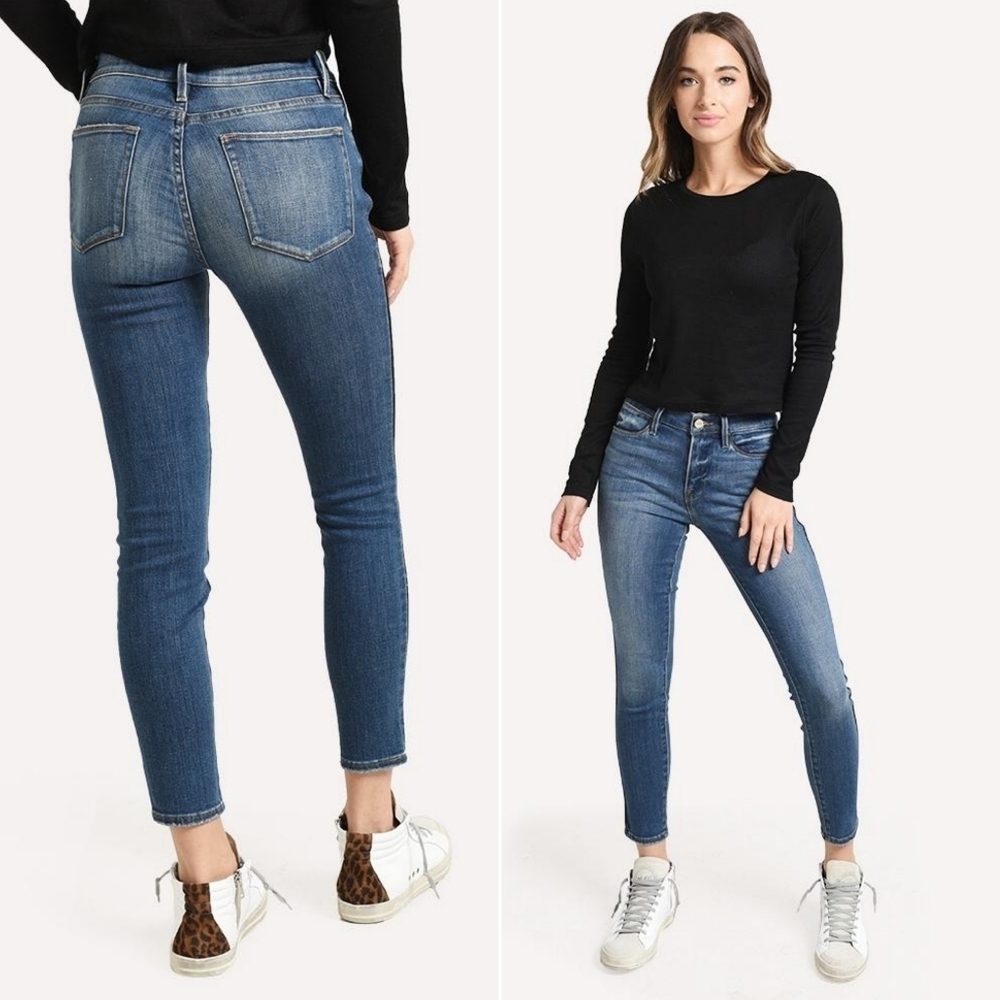 FRAME // le high skinny crop tux side piping super soft stretch denim jeans - Picture 11 of 15